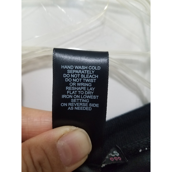 NWT Three Pink Hearts Black Gray Lined Scoop Neck Long Sleeve Pencil Cut Sz S - Picture 2 of 11